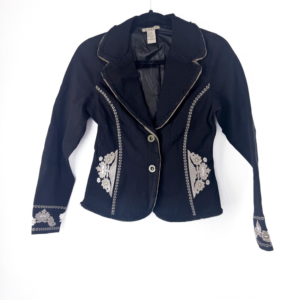 Calix Black Cotton Embroidered Floral Blazer Jacket Small Style 142 Boho Western